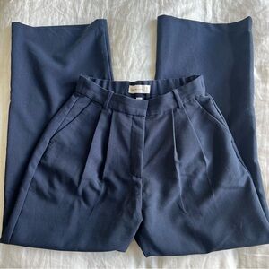 Abercrombie & Fitch Navy Pleated Wide-Leg Trousers
